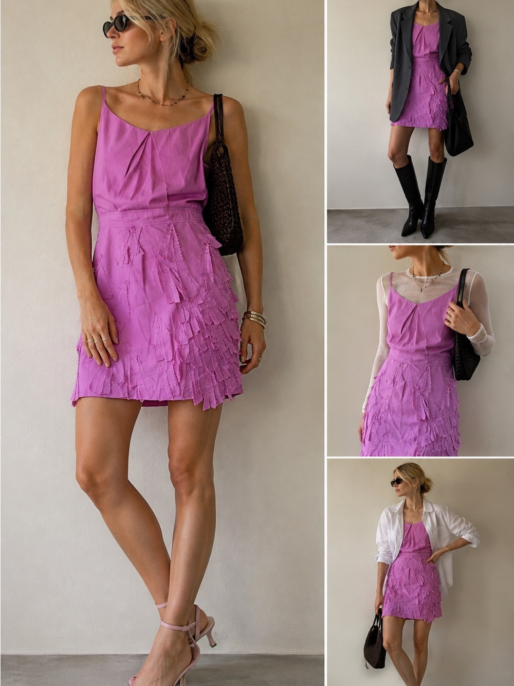 Robert Rodriguez Pink 3D Fringe Appliqué Mini Dress Size 6